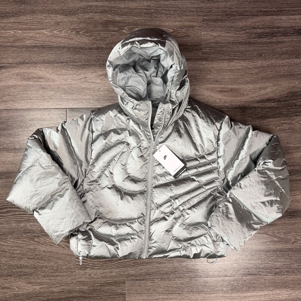 Nike Therma-FIT Swoosh Down Puffer Jacket Silver IB2003-095 Women's Small S NWT